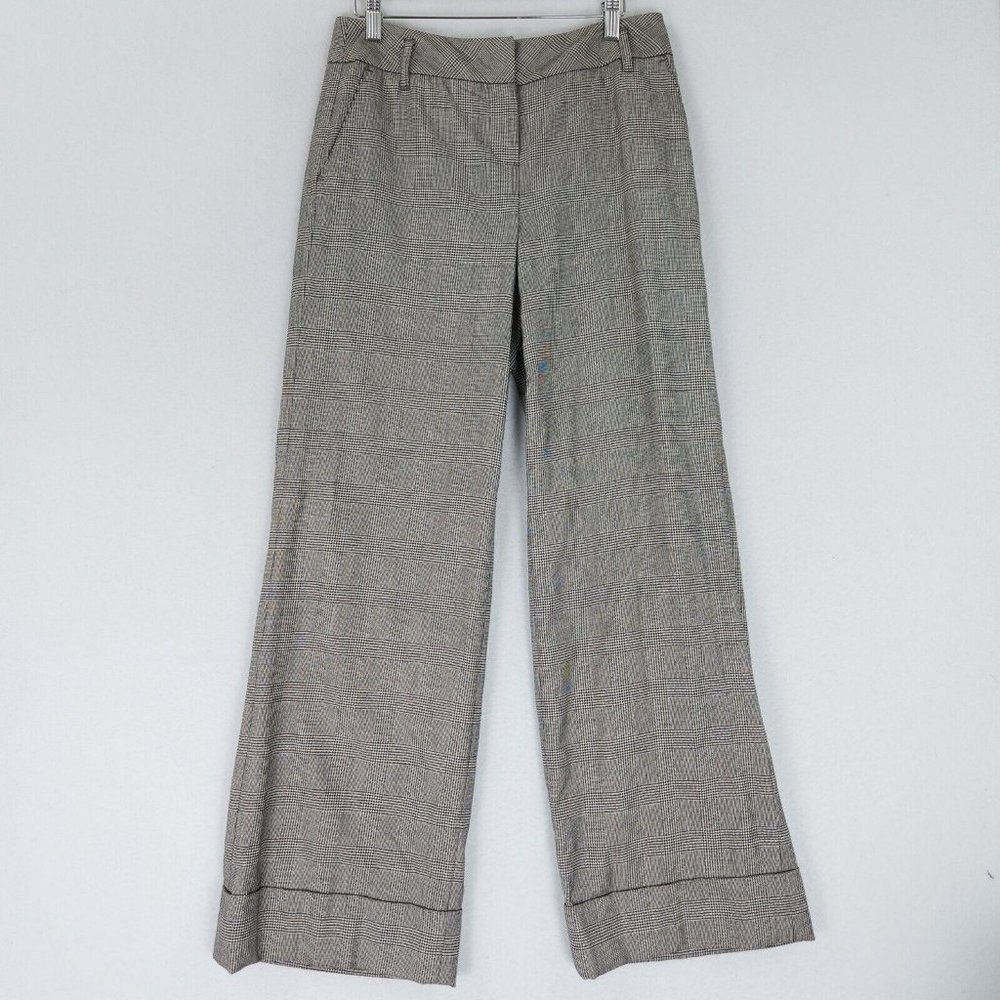 LOFT Pants Womens 4 Black Wide Ann Houndstooth Wide Leg Wool Dress Trousers